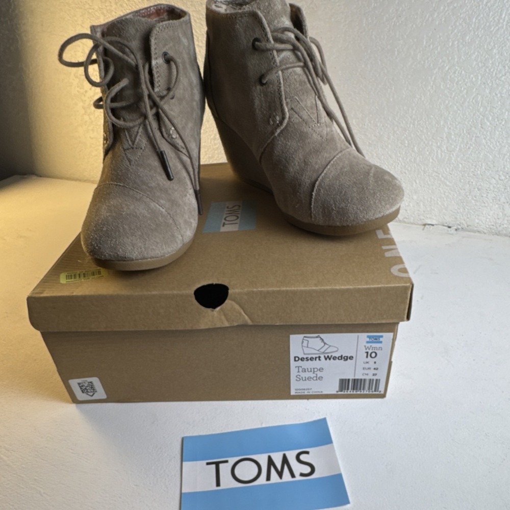 (5002)TOMS Desert Wedge Taupe Suede Lace Up Ankle Bootie Women's US 10 EU 42